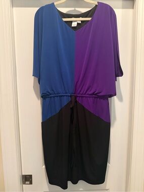 Coldwater Creek Blue, Purple & Black Colorblock Midi Dress - size 14